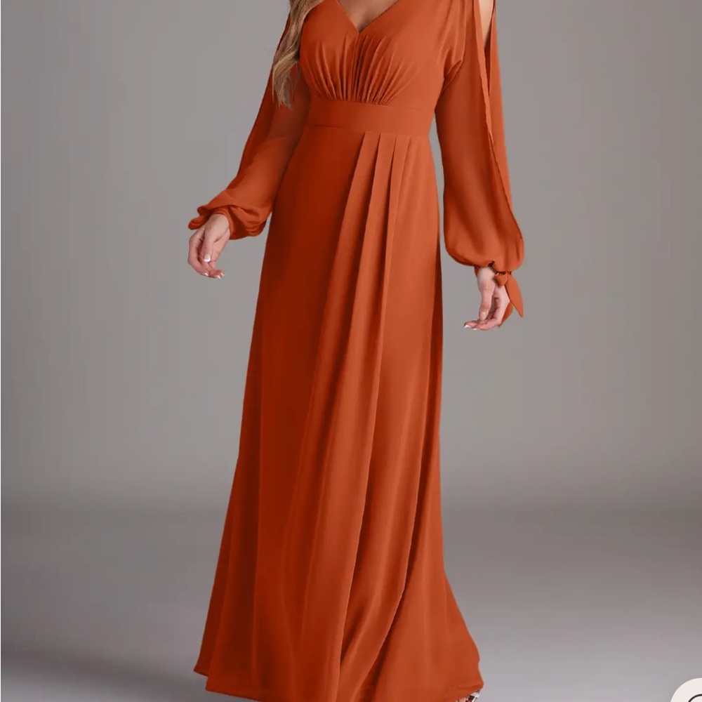 Azazie Matilda in Paprika (Orange) A-line Long Sleeve Dress